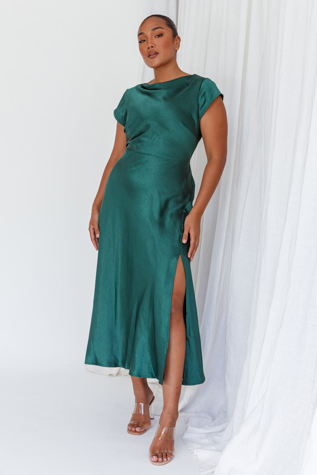 Lucinda Twist Back Midi Dress Jade by Selfie Leslie