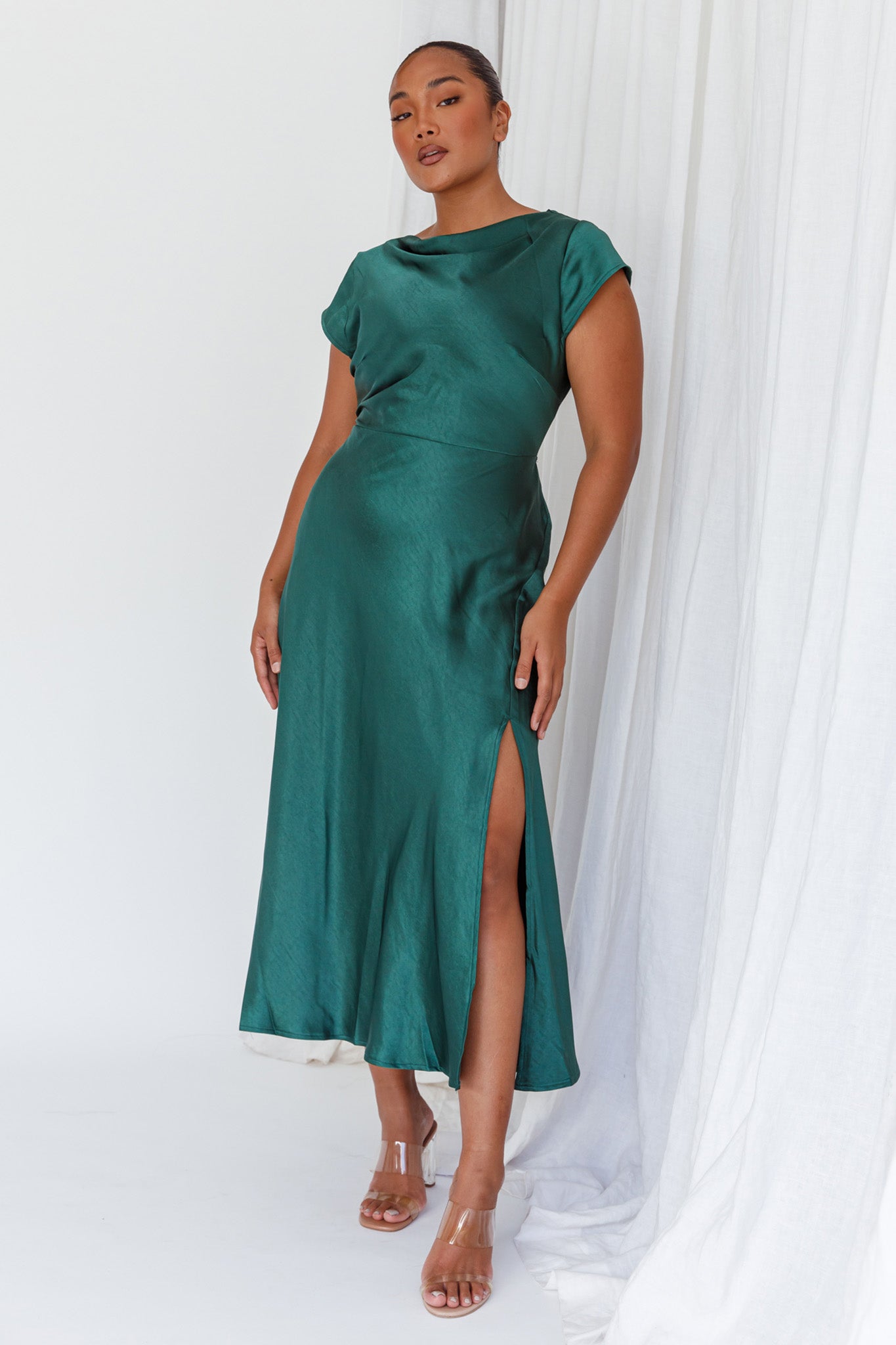 Lucinda Twist Back Midi Dress Jade by Selfie Leslie