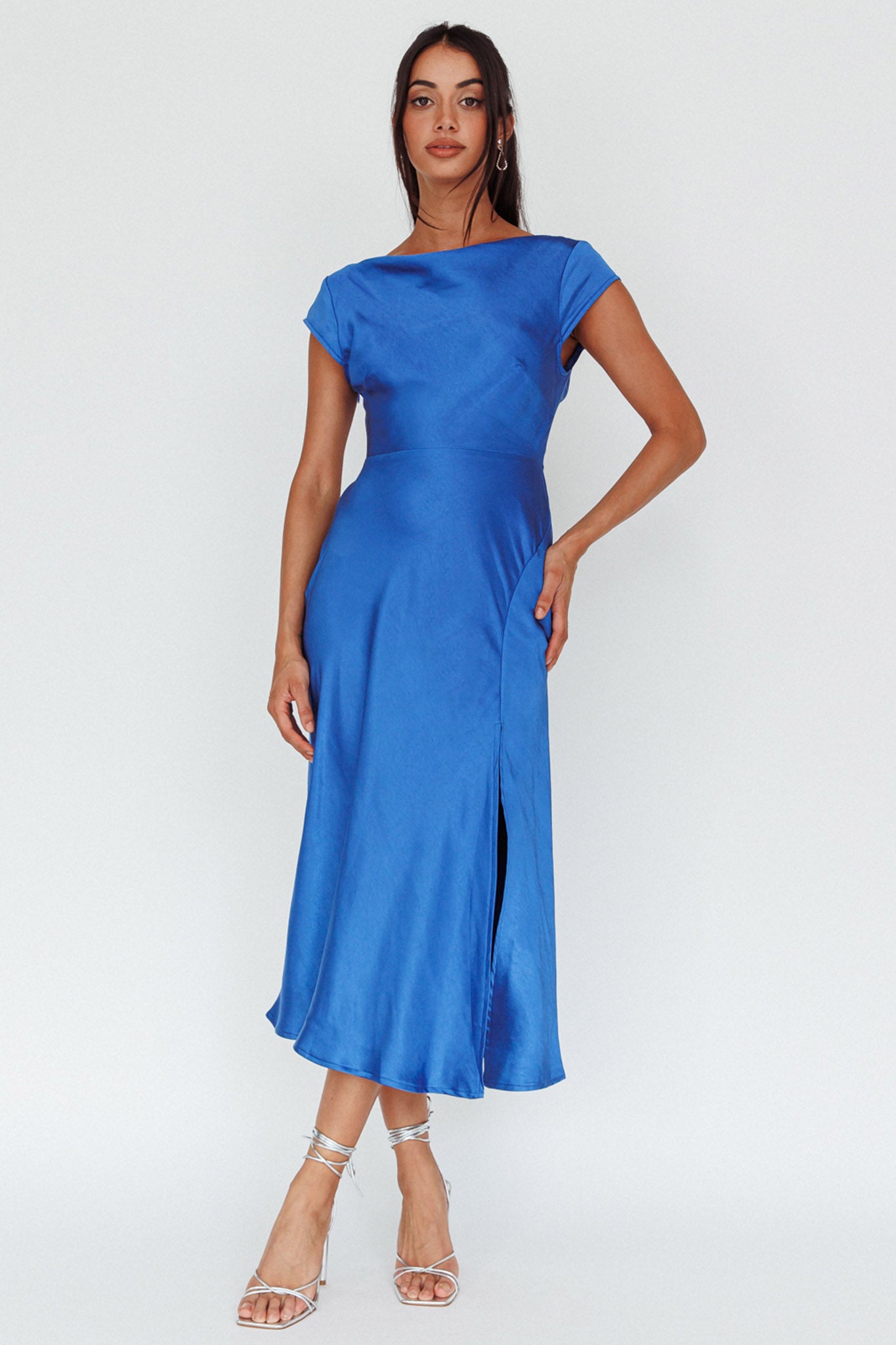 Lucinda Twist Back Midi Dress Navy by Selfie Leslie
