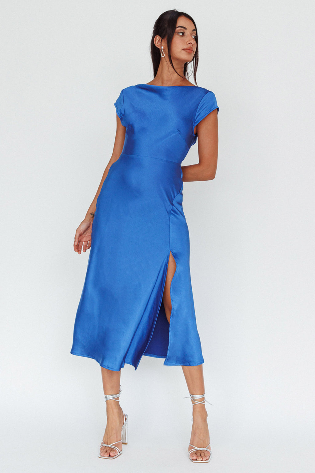 Lucinda Twist Back Midi Dress Navy by Selfie Leslie