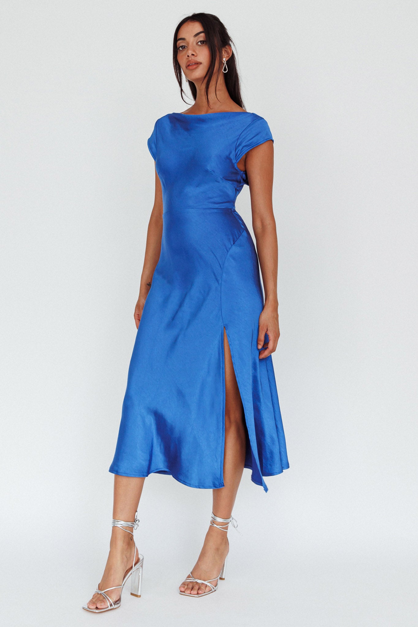 Lucinda Twist Back Midi Dress Navy by Selfie Leslie