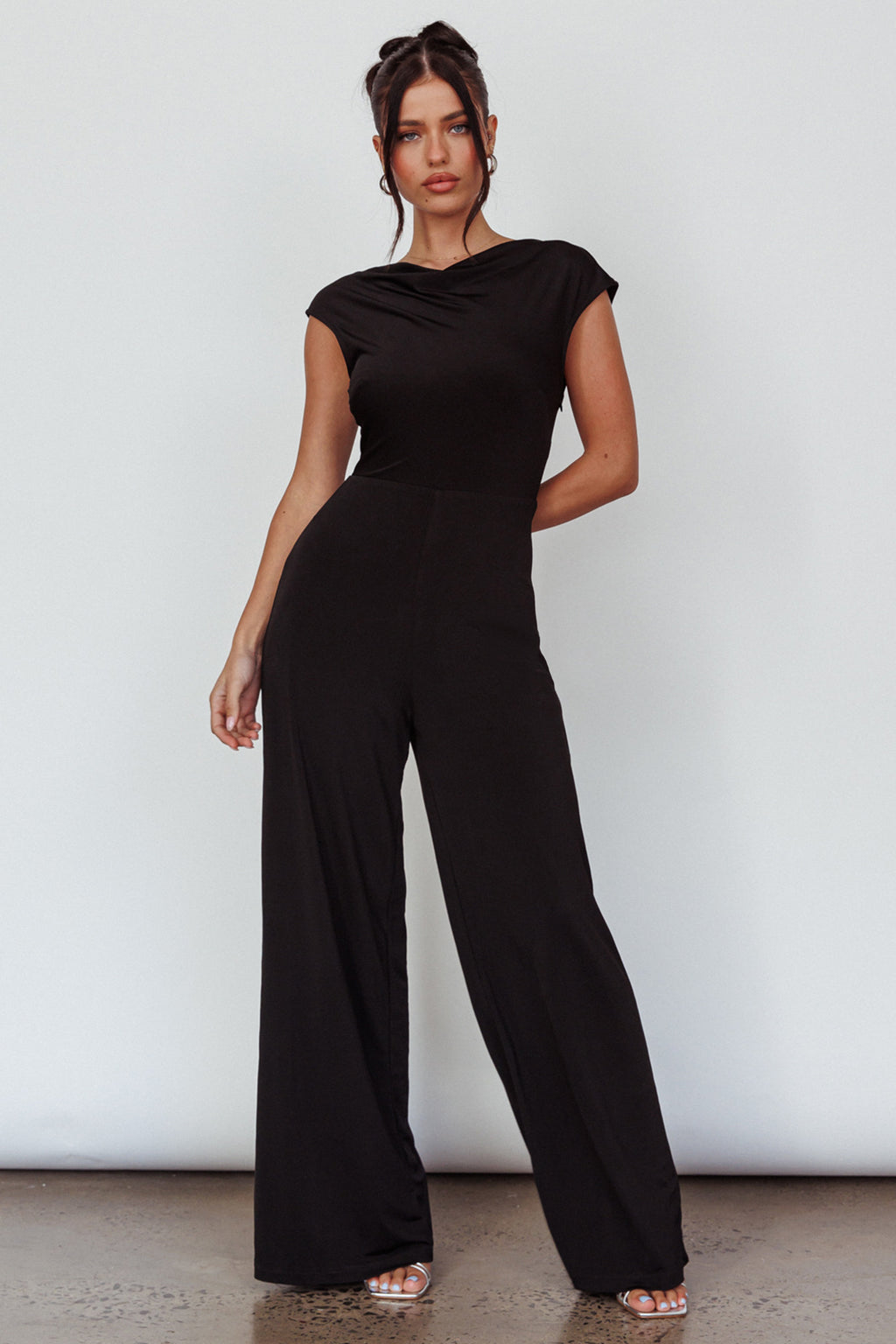 Lucinda Twist Back Jumpsuit Black by Selfie Leslie