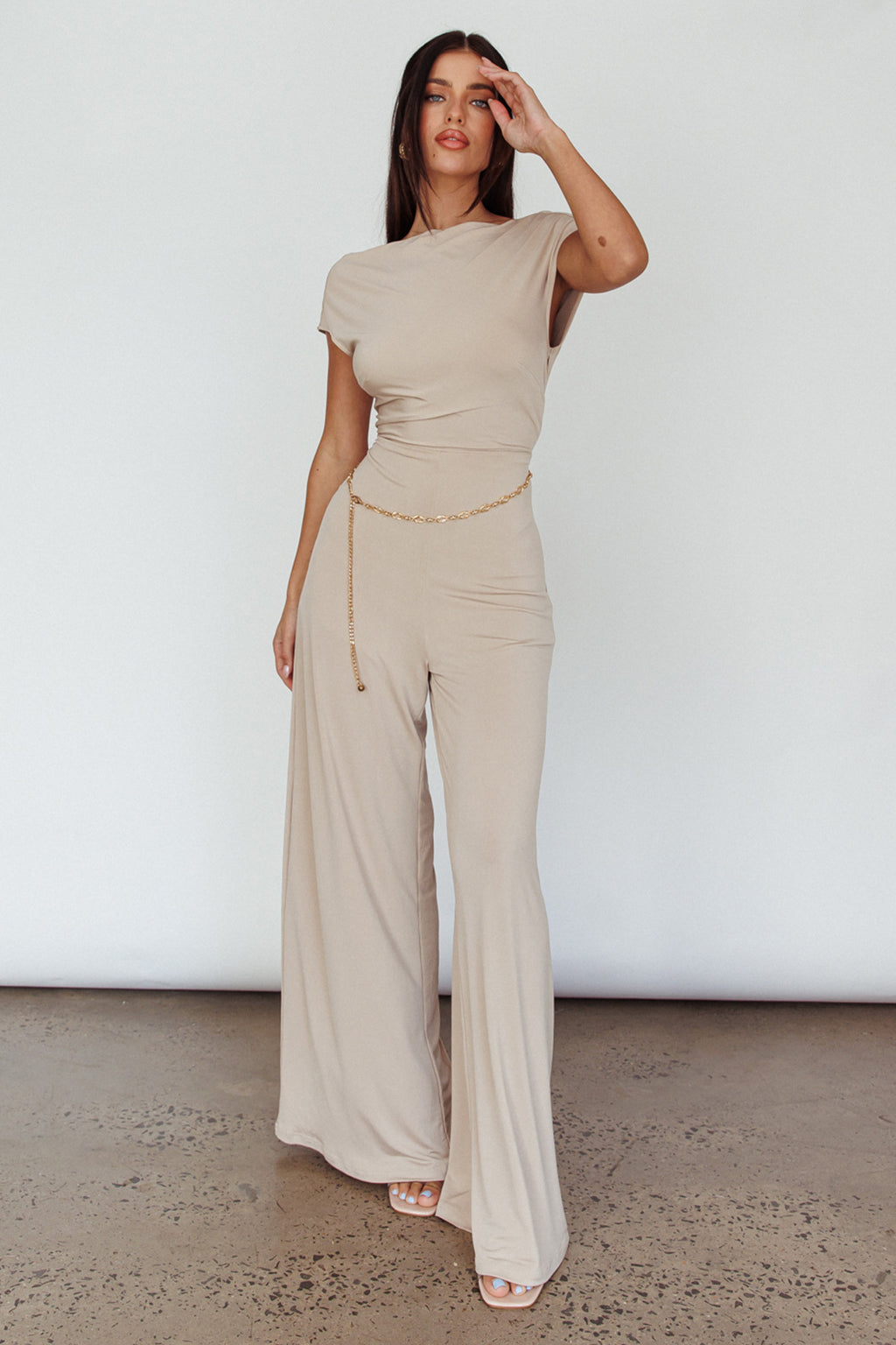 Lucinda Twist Back Jumpsuit Oat by Selfie Leslie