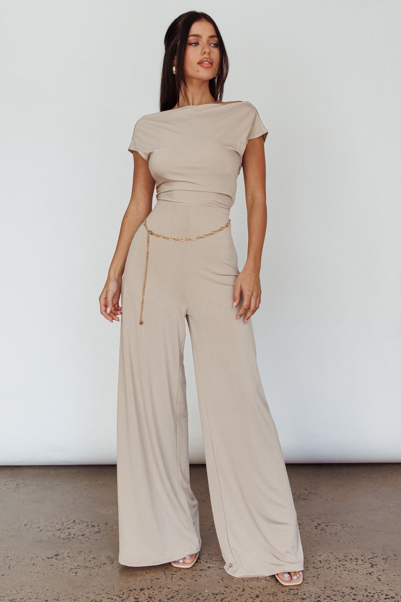 Lucinda Twist Back Jumpsuit Oat by Selfie Leslie