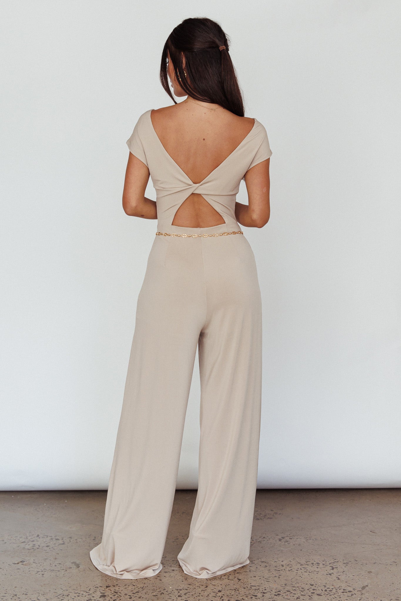 Lucinda Twist Back Jumpsuit Oat by Selfie Leslie