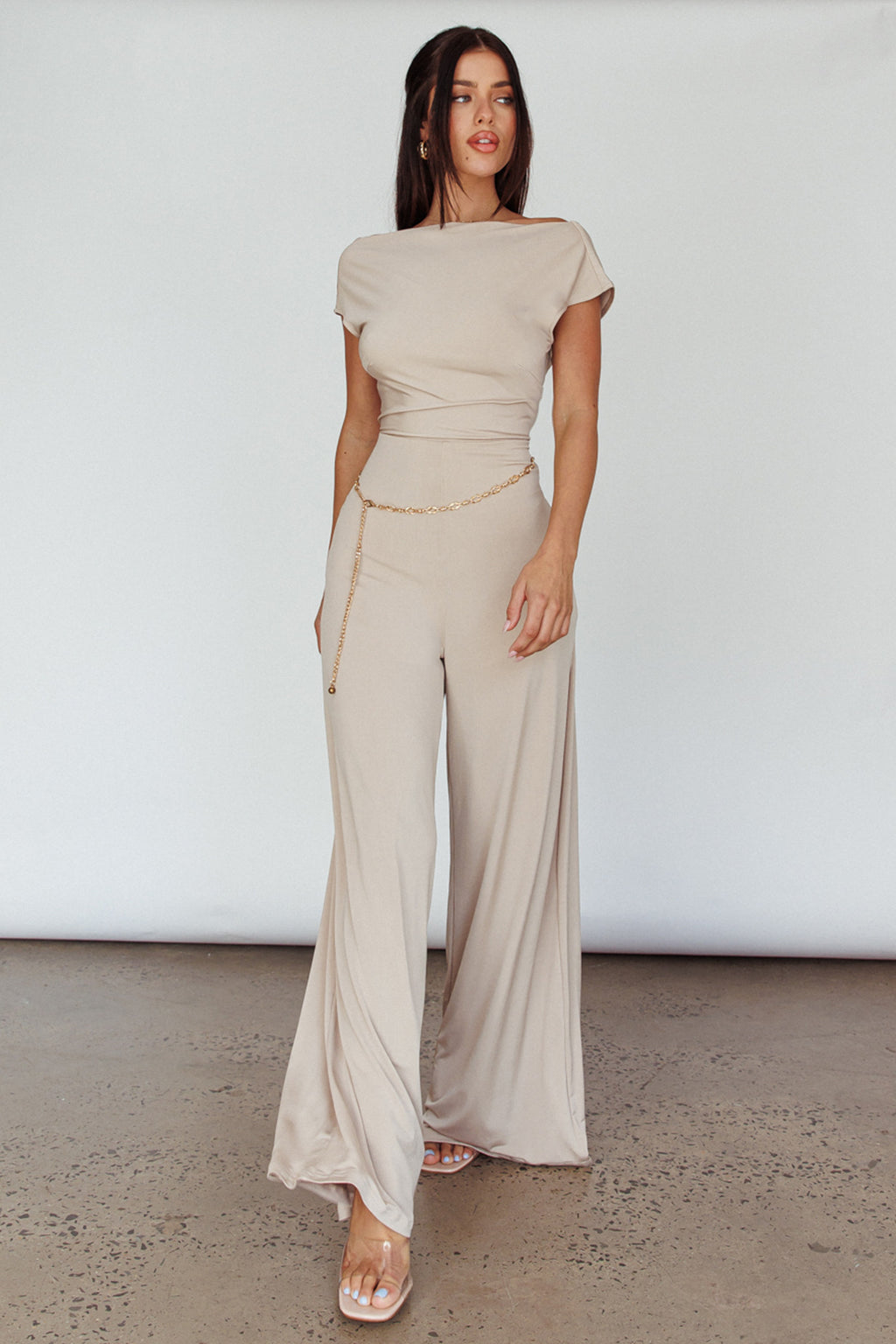 Lucinda Twist Back Jumpsuit Oat by Selfie Leslie