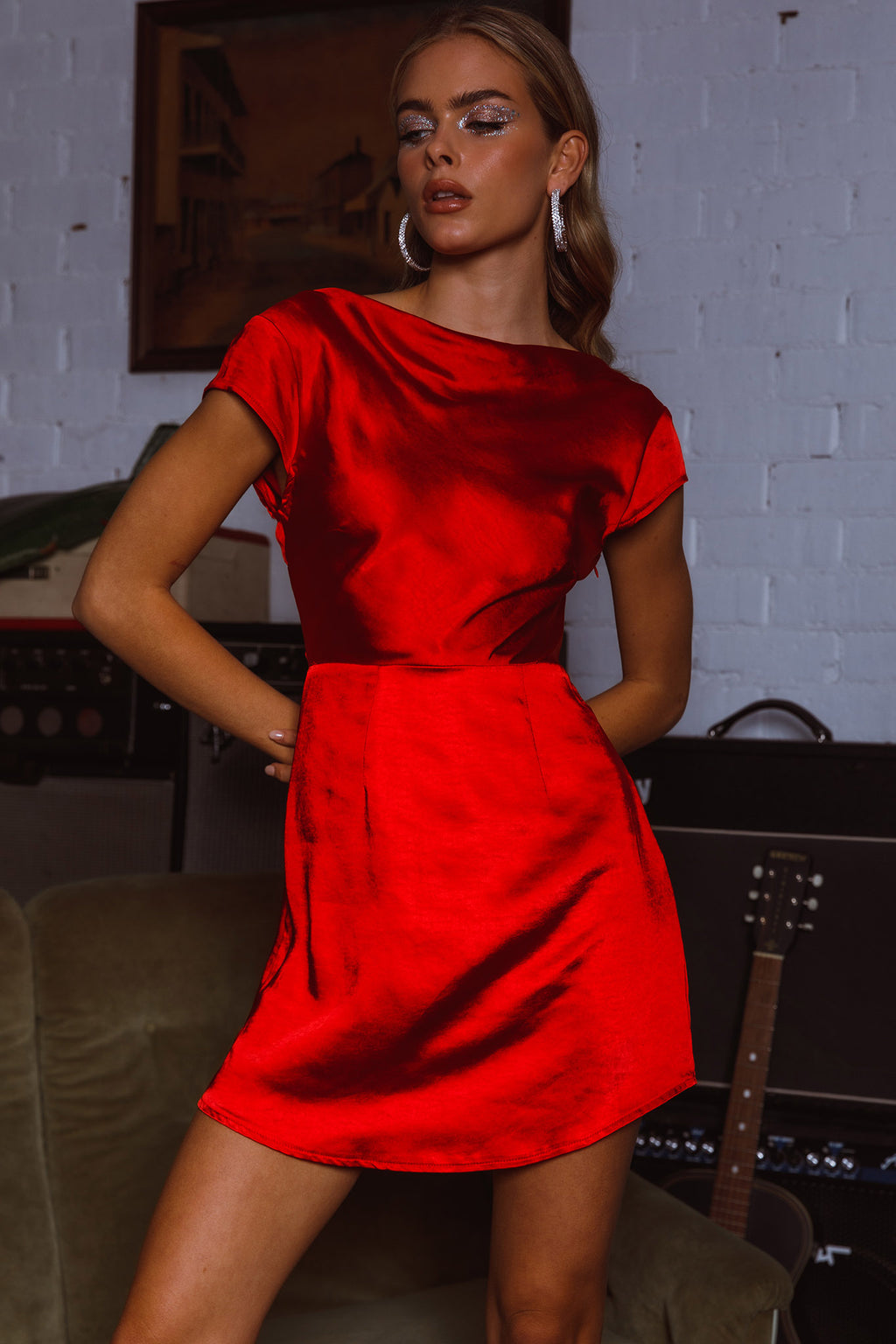 Lucinda Twist Back Mini Dress Red by Selfie Leslie