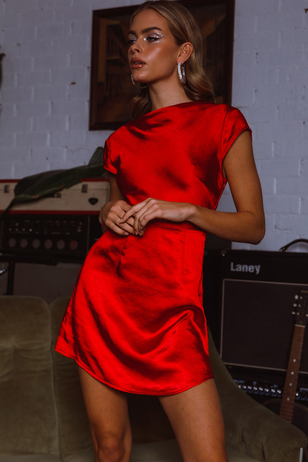 Lucinda Twist Back Mini Dress Red by Selfie Leslie