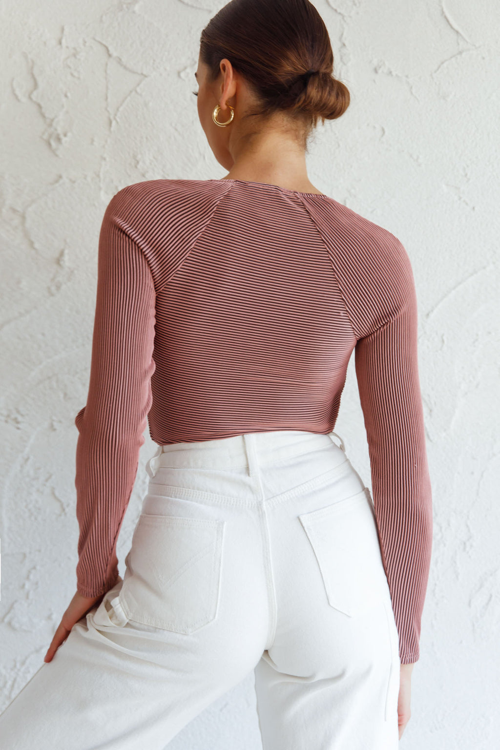 Villa Laguna Twist Bust Long Sleeve Crop Top Blush by Selfie Leslie