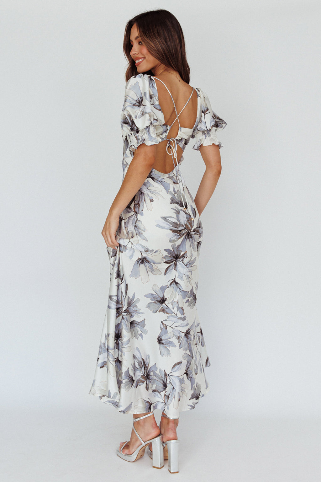 Brigita Tied Back Maxi Dress Floral Blue by Selfie Leslie