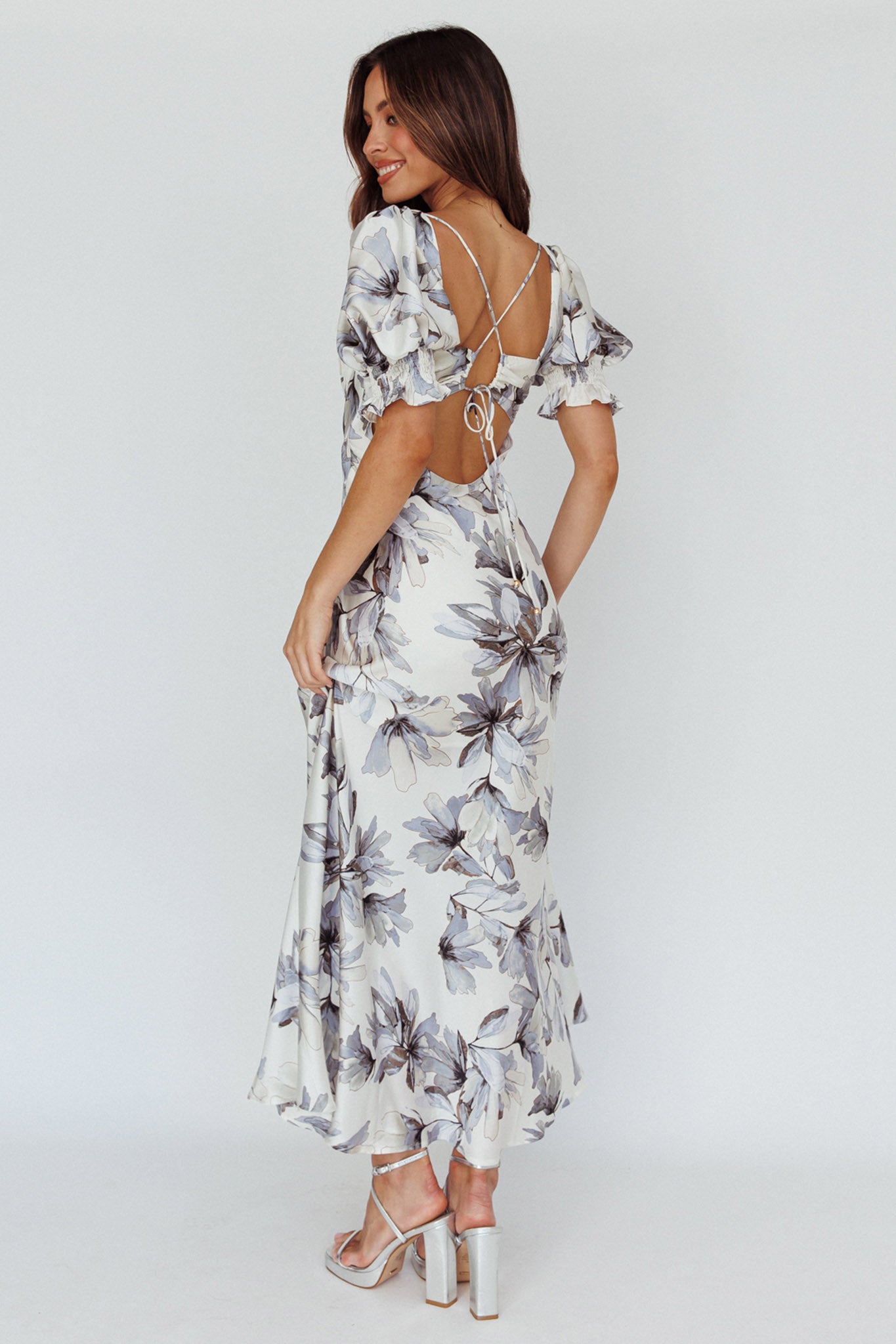 Brigita Tied Back Maxi Dress Floral Blue by Selfie Leslie