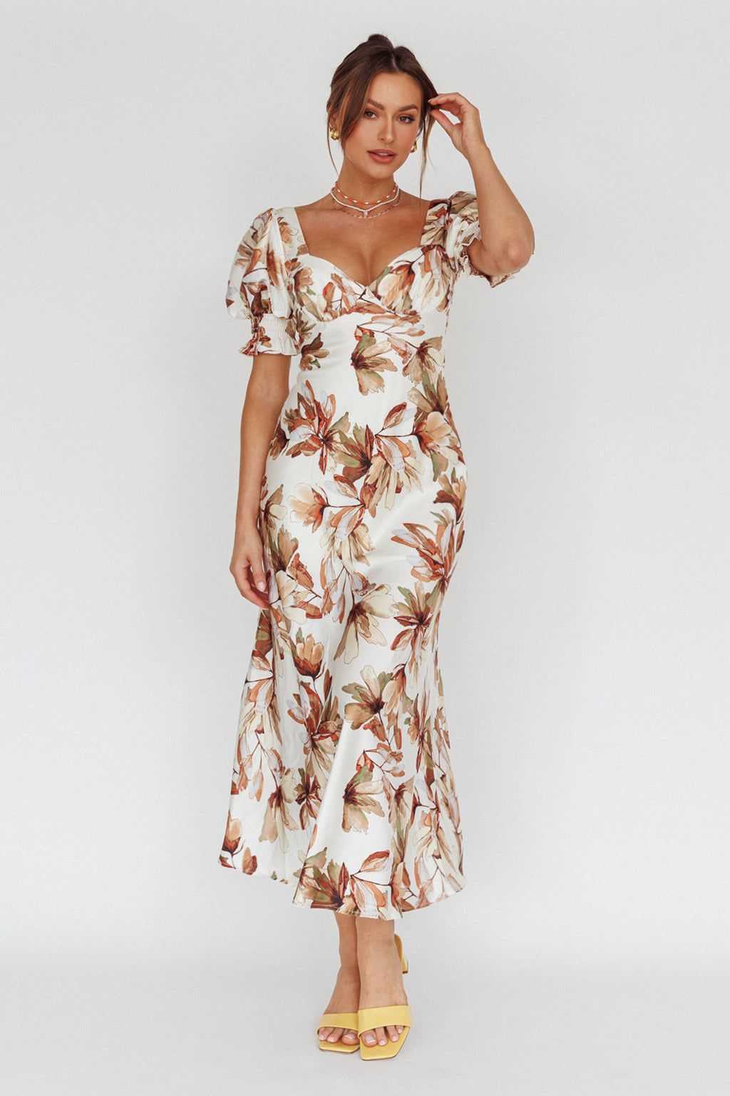 Brigita Tied Back Midi Dress Floral Brown by Selfie Leslie