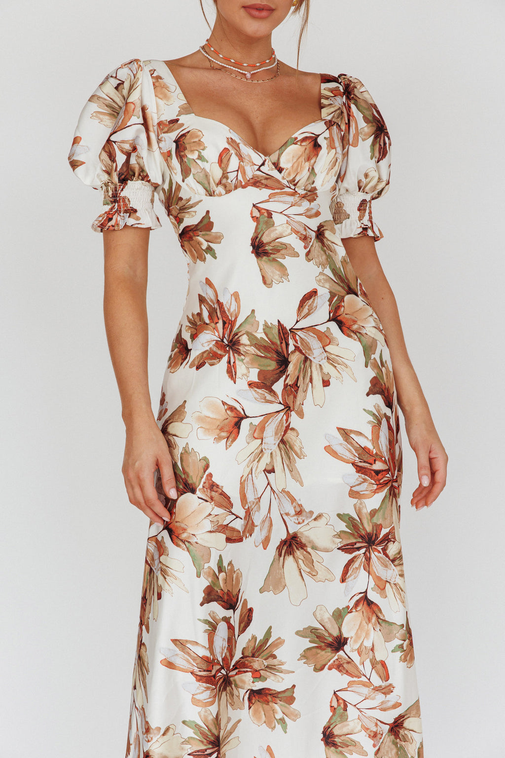 Brigita Tied Back Midi Dress Floral Brown by Selfie Leslie