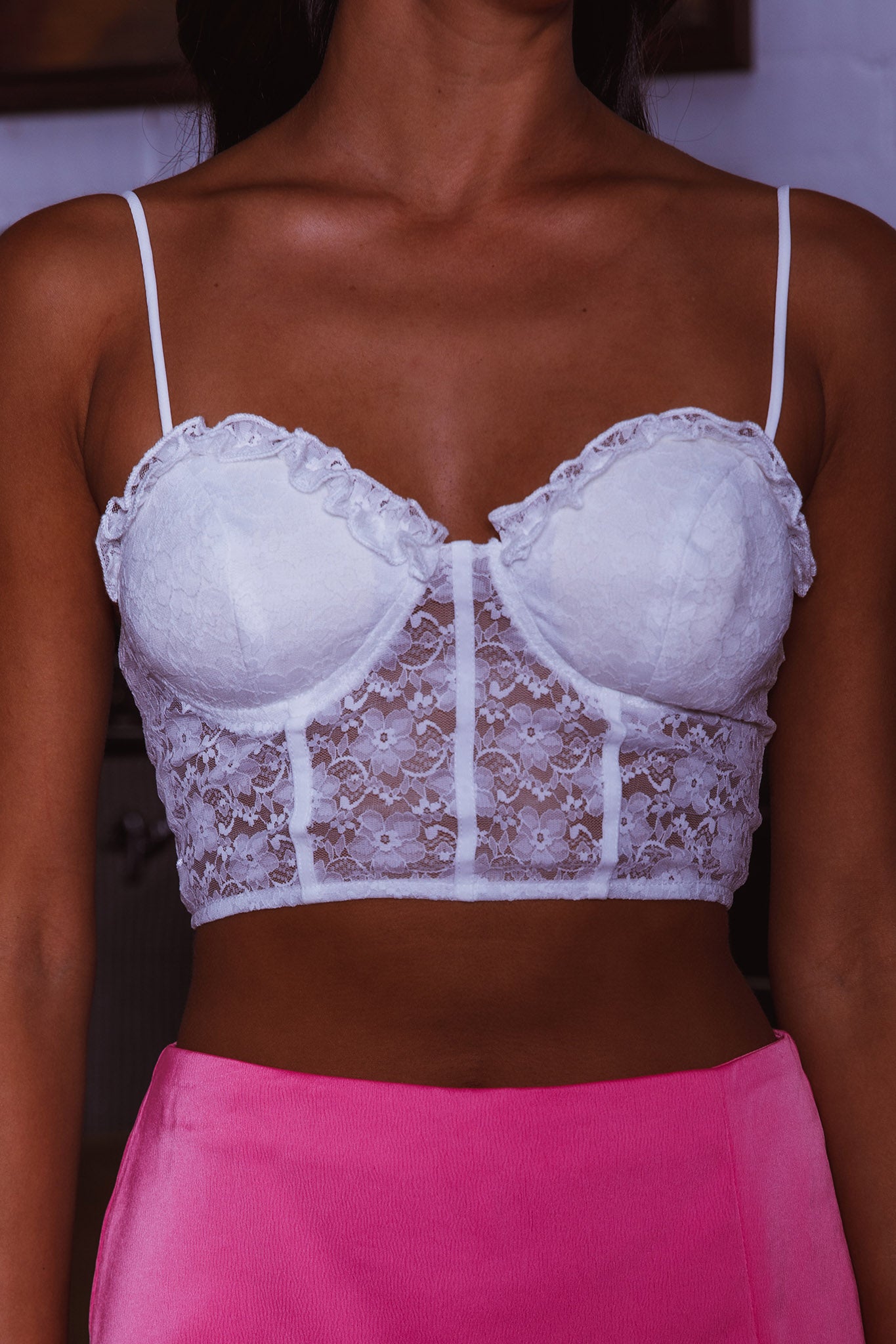 Shop the Maryann Frill & Lace Bustier Top White