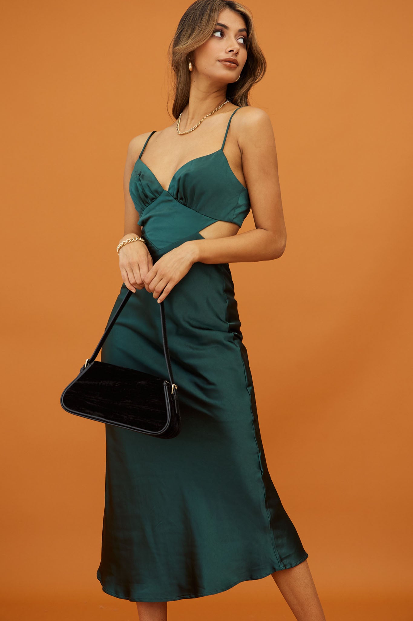 City Lights Cut-Out Waist Strappy Back Midi Dress Jade by Selfie Leslie