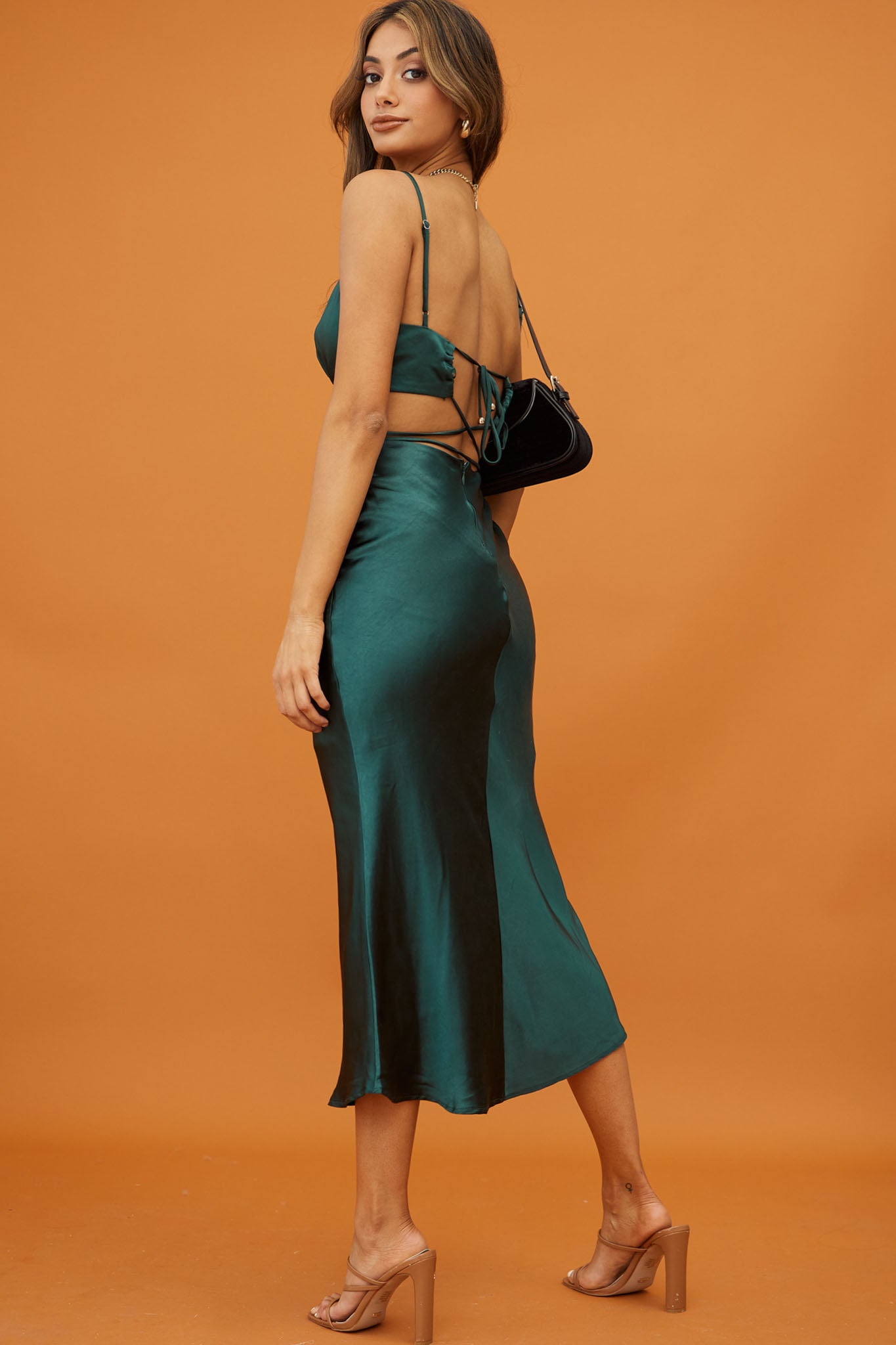City Lights Cut-Out Waist Strappy Back Midi Dress Jade by Selfie Leslie