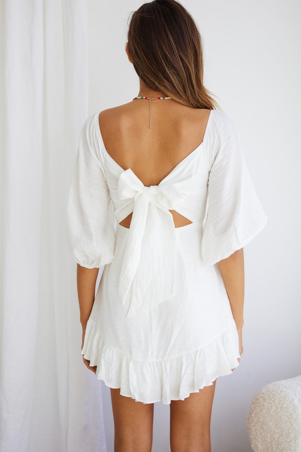 Picture This Three Quarter Sleeve Cut-Out Bust Mini Dress White by Selfie Leslie