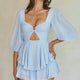 Picture This Three Quarter Sleeve Cut-Out Bust Romper Steel Blue