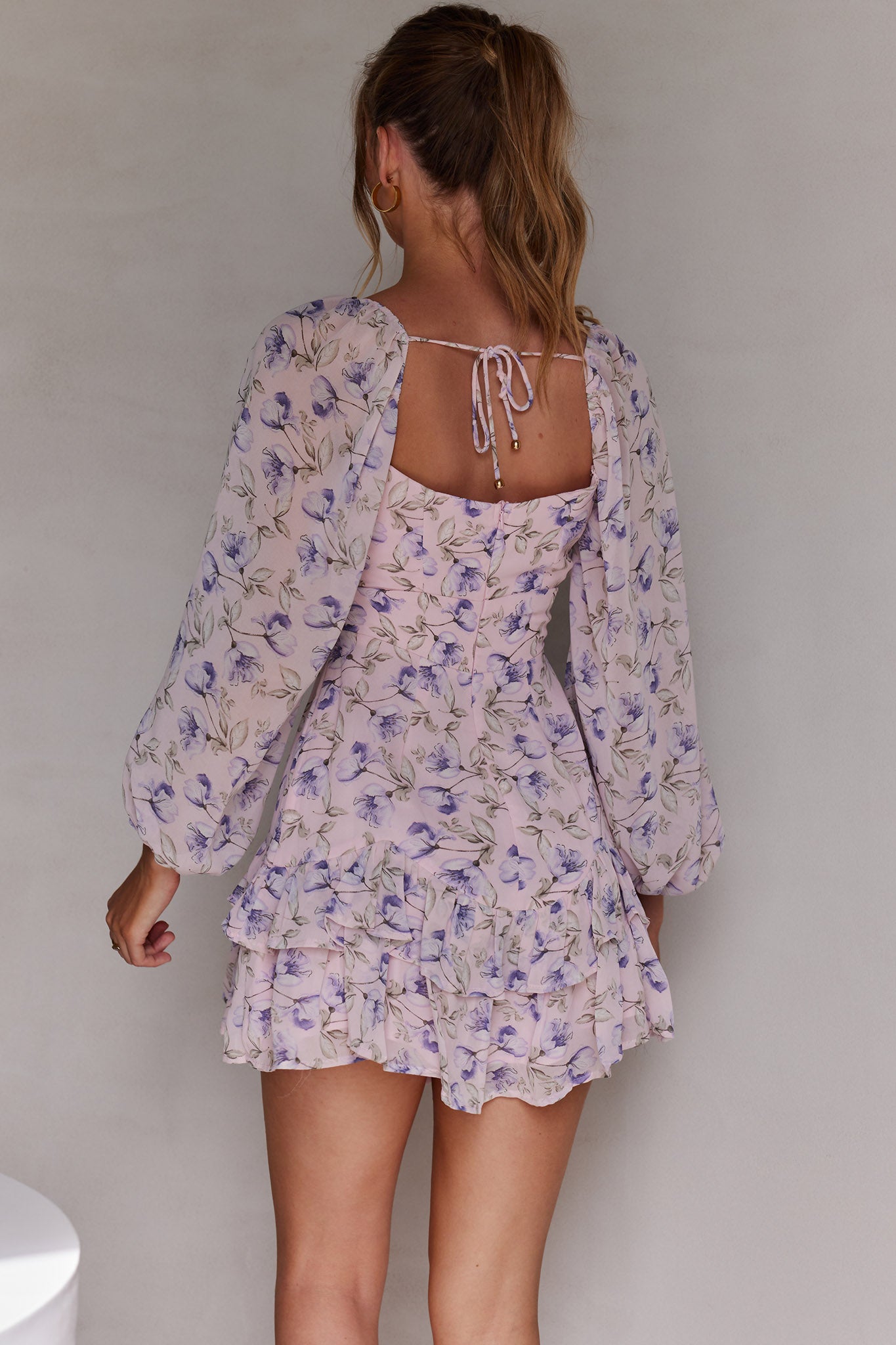 Dearly Beloved Balloon Sleeve Layered Frill Hem Dress Flower Print Blush by Selfie Leslie
