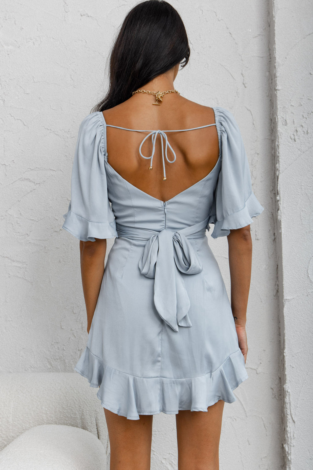Hand In Mine Ruffle Hem Dress Blue by Selfie Leslie