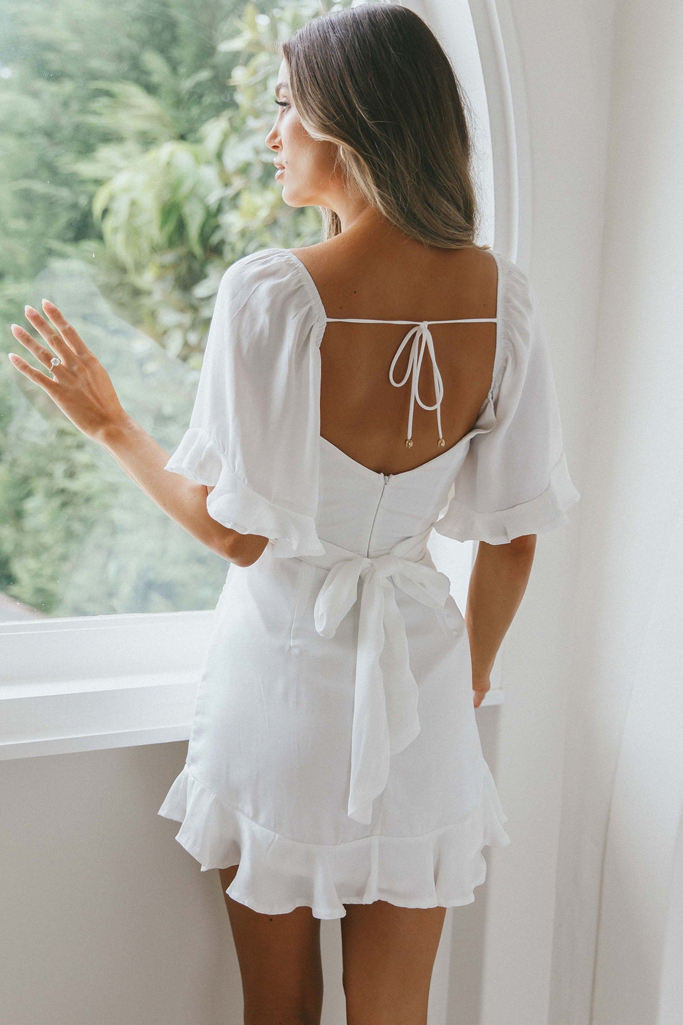 Hand in Mine Ruffle Hem Dress White Hand in Mine Ruffle Hem Dress White