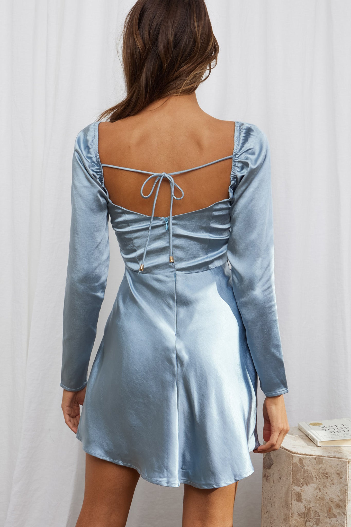 Freja Long Sleeve Cowl Neck Satin Mini Dress Sage by Selfie Leslie