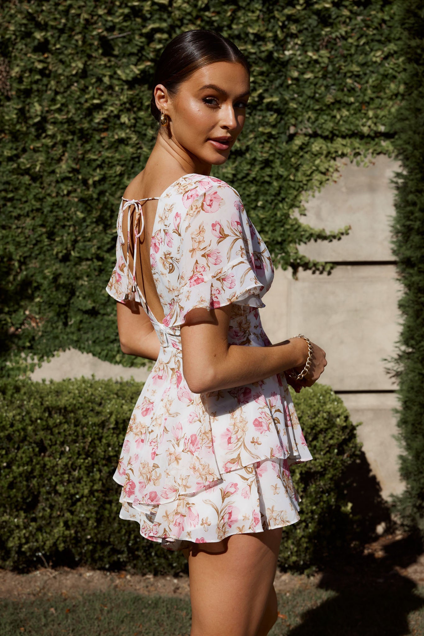 Golden Light Pintuck Pleat Romper Floral White by Selfie Leslie