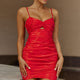 Like Poetry Cami Strap Ruched Satin Mini Dress Watermelon