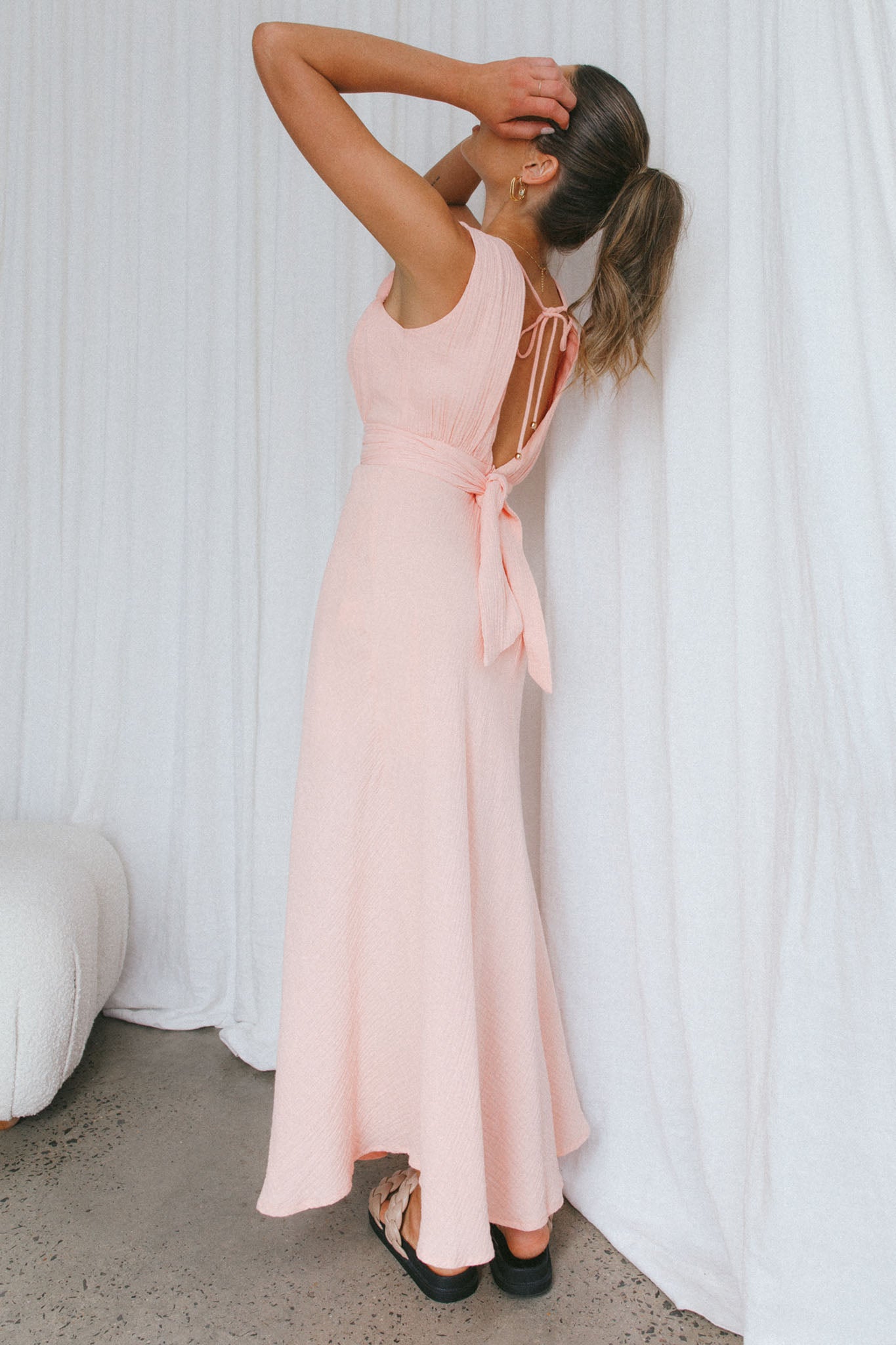 Zanzibar Surplice Neckline Maxi Dress Nude by Selfie Leslie