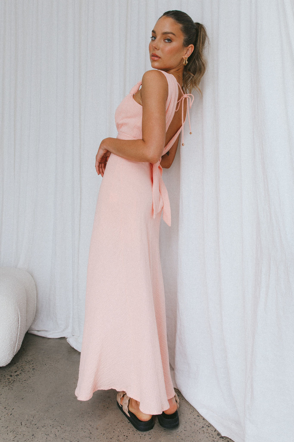 Zanzibar Surplice Neckline Maxi Dress Nude by Selfie Leslie