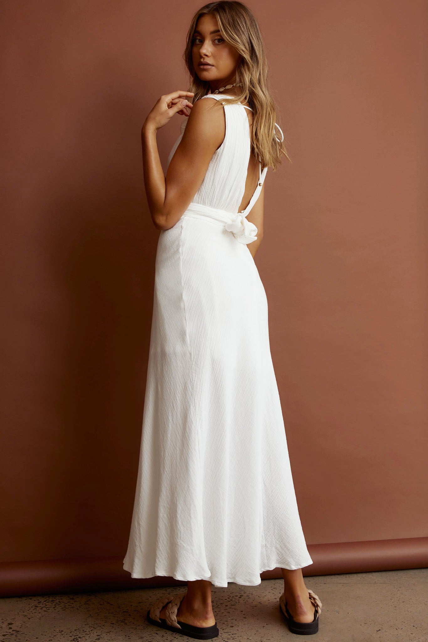 Zanzibar Surplice Neckline Maxi Dress White by Selfie Leslie