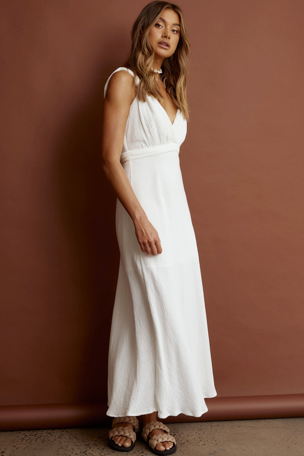 Zanzibar Surplice Neckline Maxi Dress White by Selfie Leslie