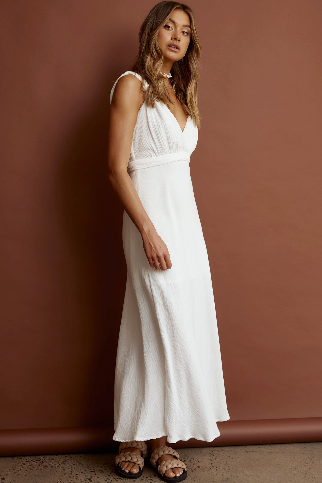 Zanzibar Surplice Neckline Maxi Dress White by Selfie Leslie