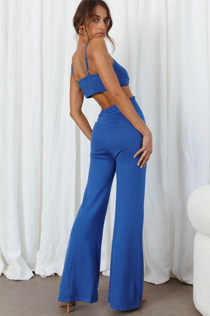 Bellagio Flared Leg Ribbed Knit Jumpsuit Beige
