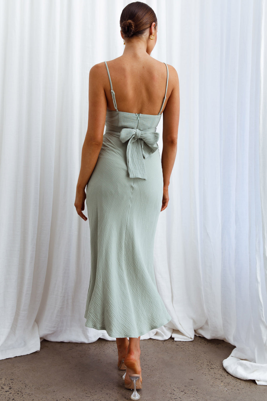 Twin Flame Drawstring Bust Midi Dress Sage by Selfie Leslie