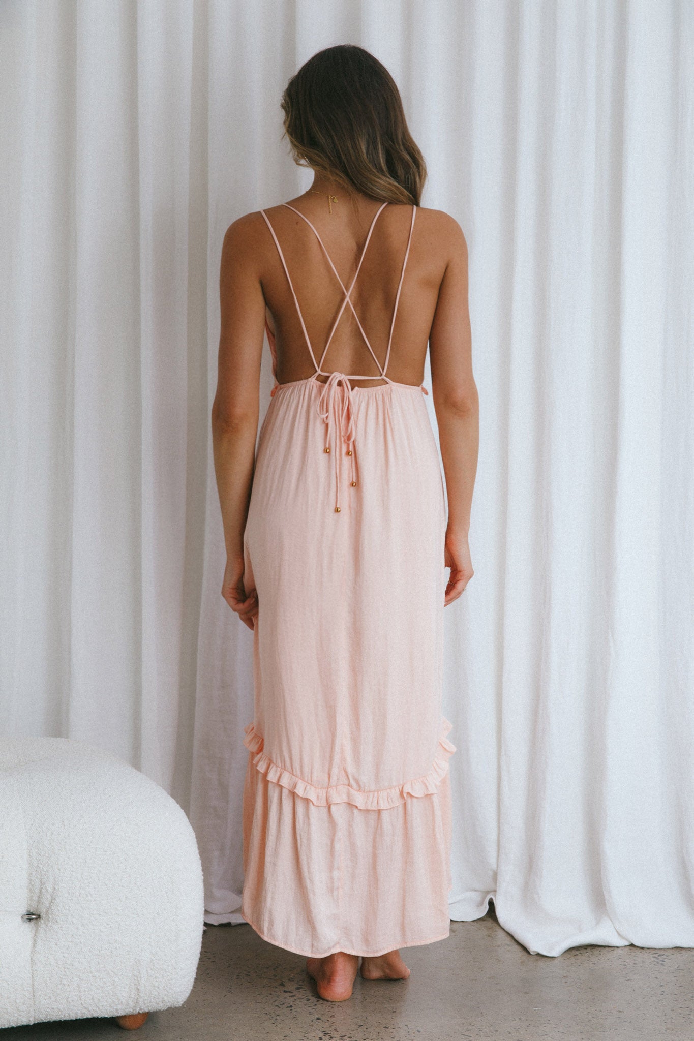 Providence Strappy Back Midi Dress Peach by Selfie Leslie
