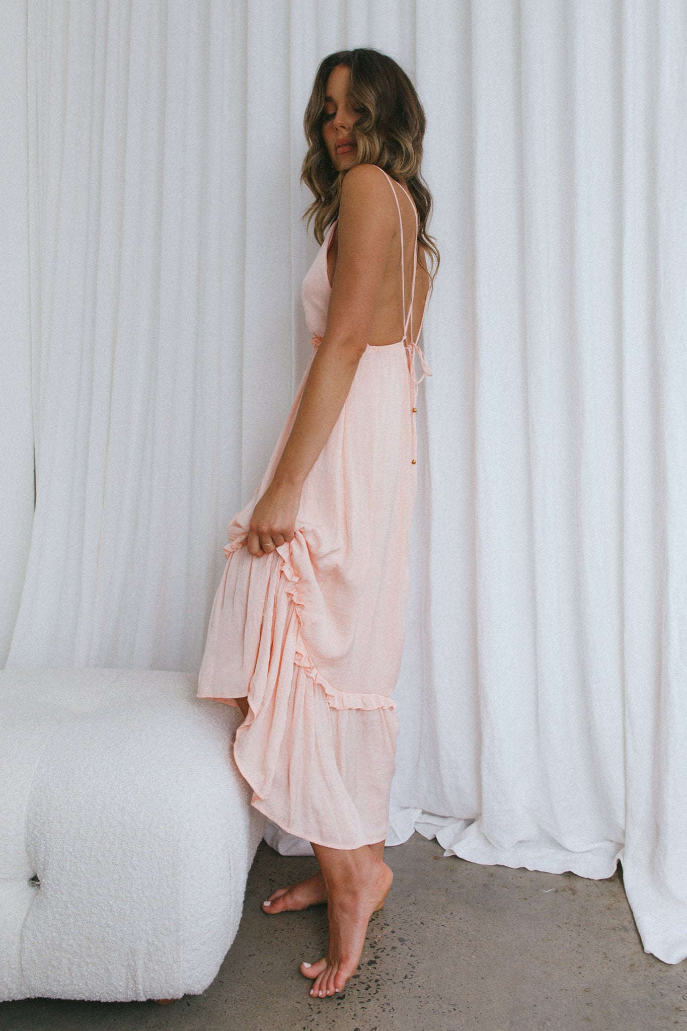 Providence Strappy Back Midi Dress Peach by Selfie Leslie