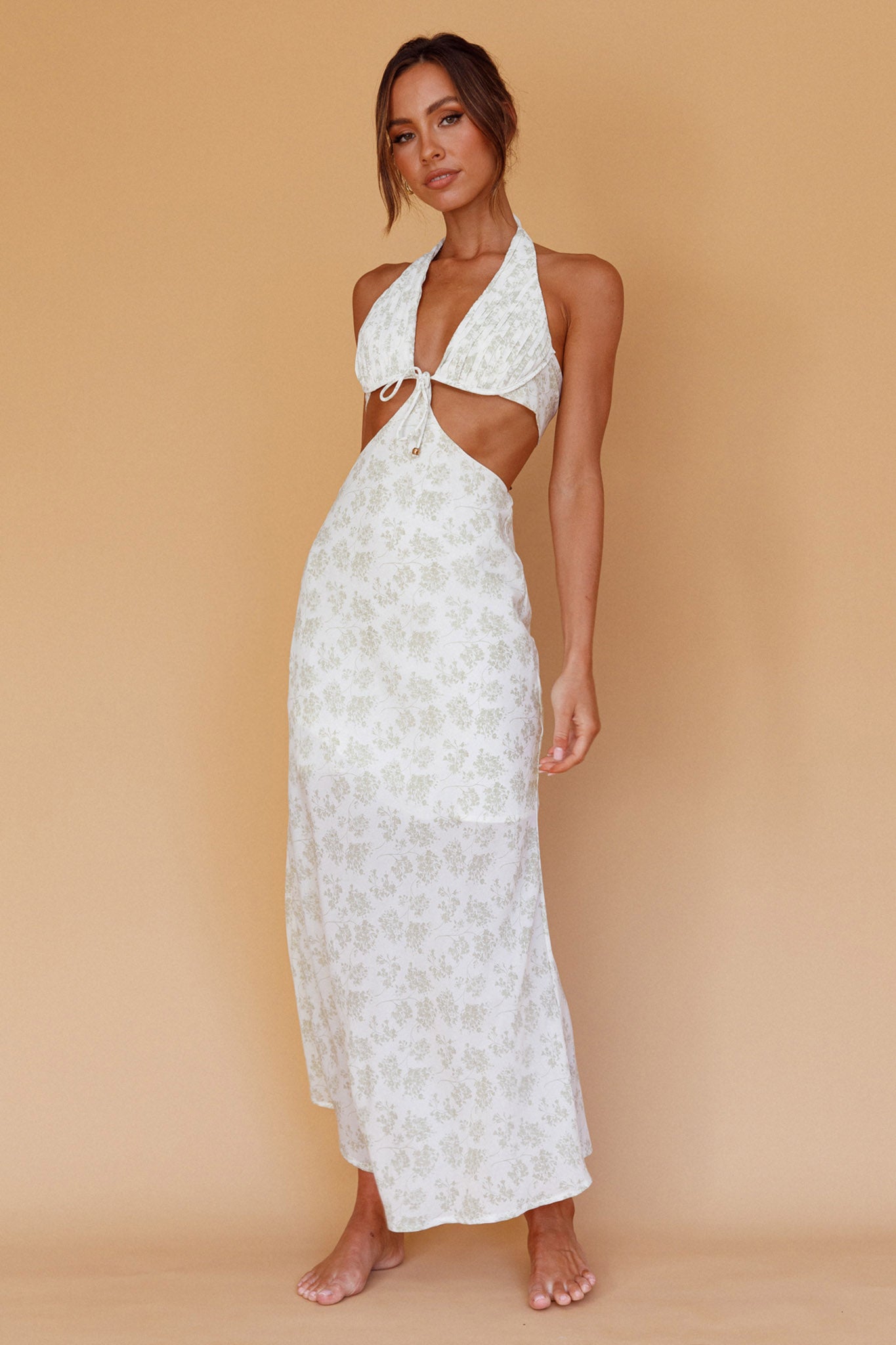 Paradise Found Cut-Out Midi Dress Floral Sage by Selfie Leslie
