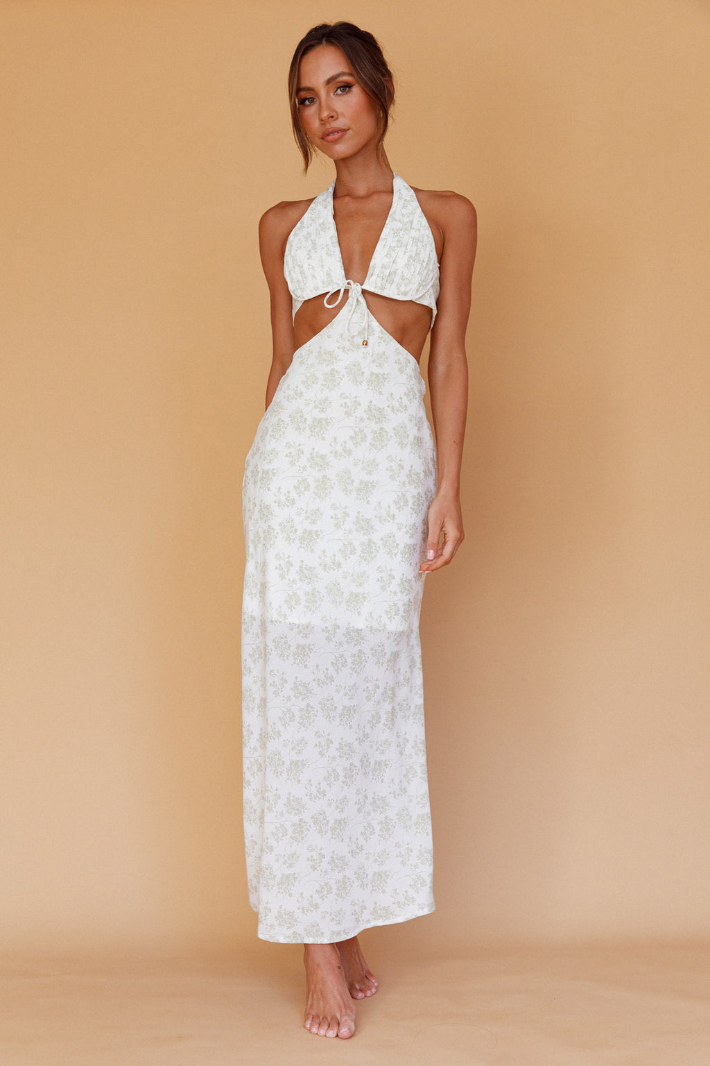 Paradise Found Cut-Out Midi Dress Floral Sage by Selfie Leslie