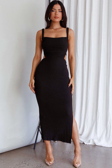 Shop the Dream Crush Lace-Up Back Side Split Midi Dress Black | Selfie ...