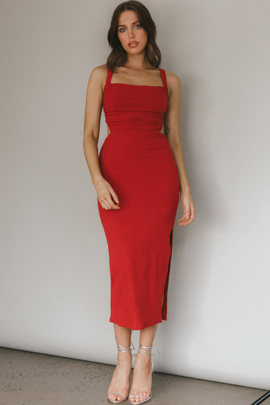 Dream Crush Lace-Up Back Side Split Midi Dress Wine by Selfie Leslie