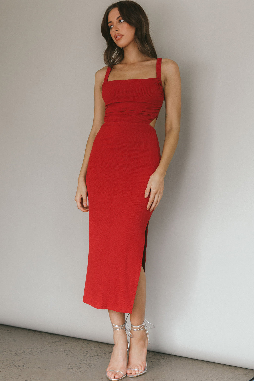 Dream Crush Lace-Up Back Side Split Midi Dress Wine by Selfie Leslie