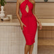 Ciao Bella Crossover Halterneck Drawstring Midi Dress Red