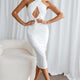 Ciao Bella Crossover Halterneck Drawstring Midi Dress White