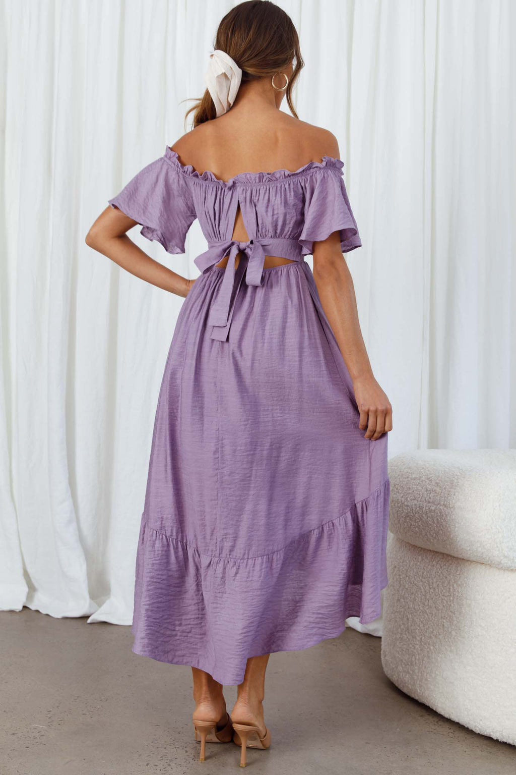 Dandelion Off-Shoulder Tied Back Midi Dress Purple by Selfie Leslie