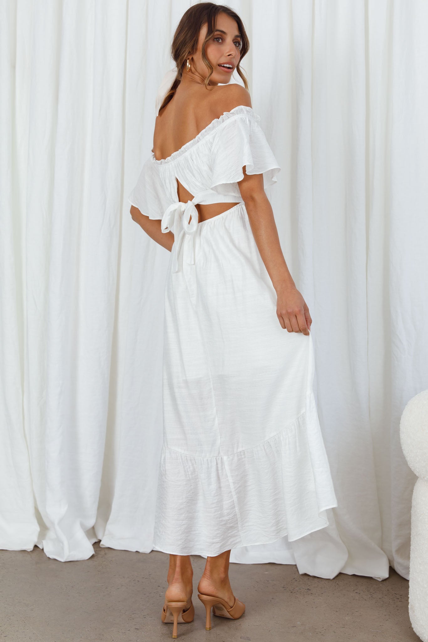 Albury Tied Shoulder Basque Waist Midi Dress White main image 0