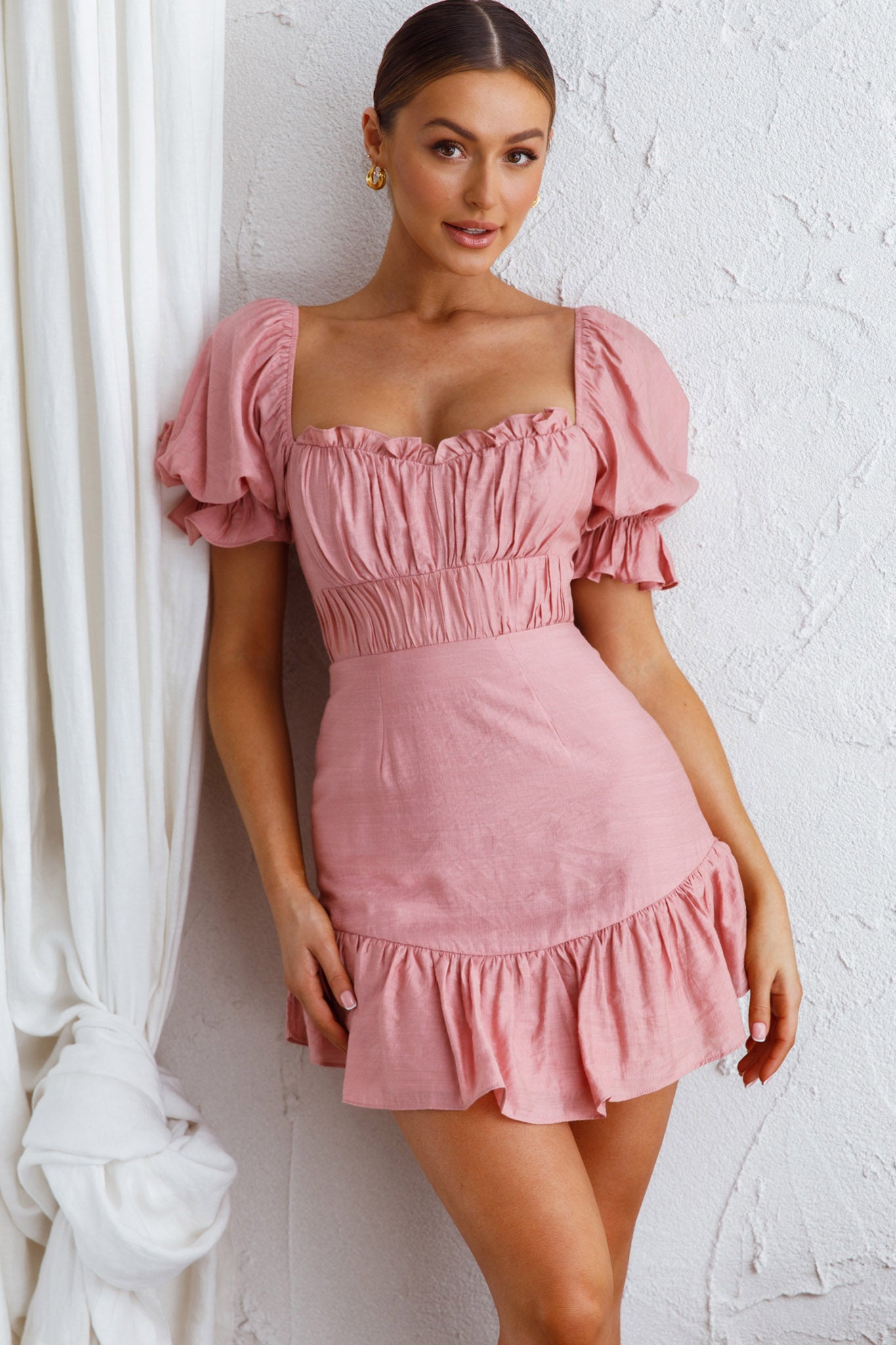 Light Catcher Sweetheart Neckline Frill Dress Blush by Selfie Leslie