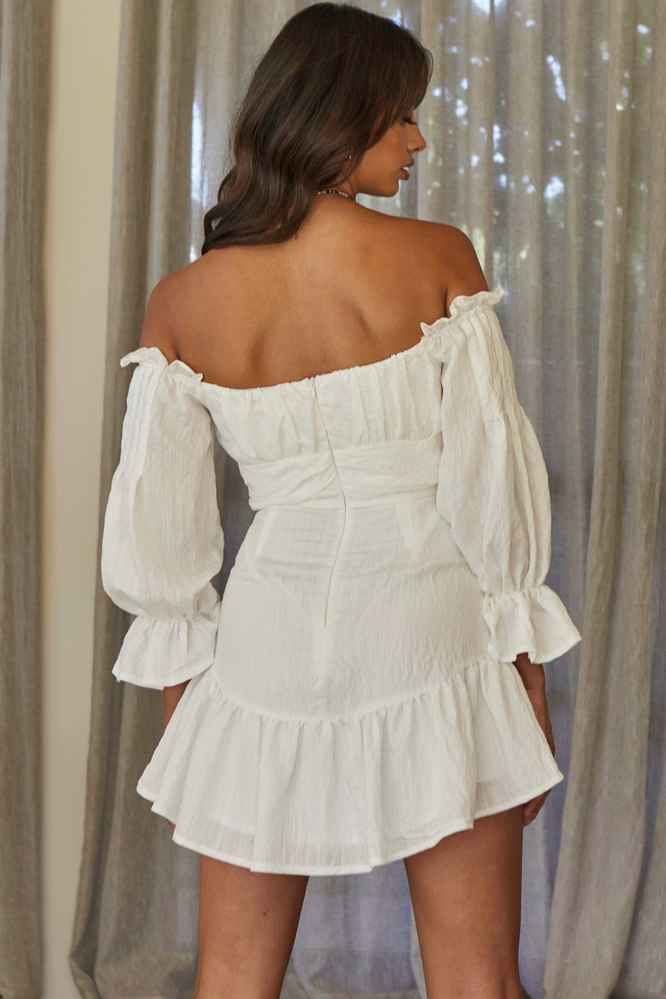 By My Side Off-Shoulder Balloon Sleeve Dress White by Selfie Leslie