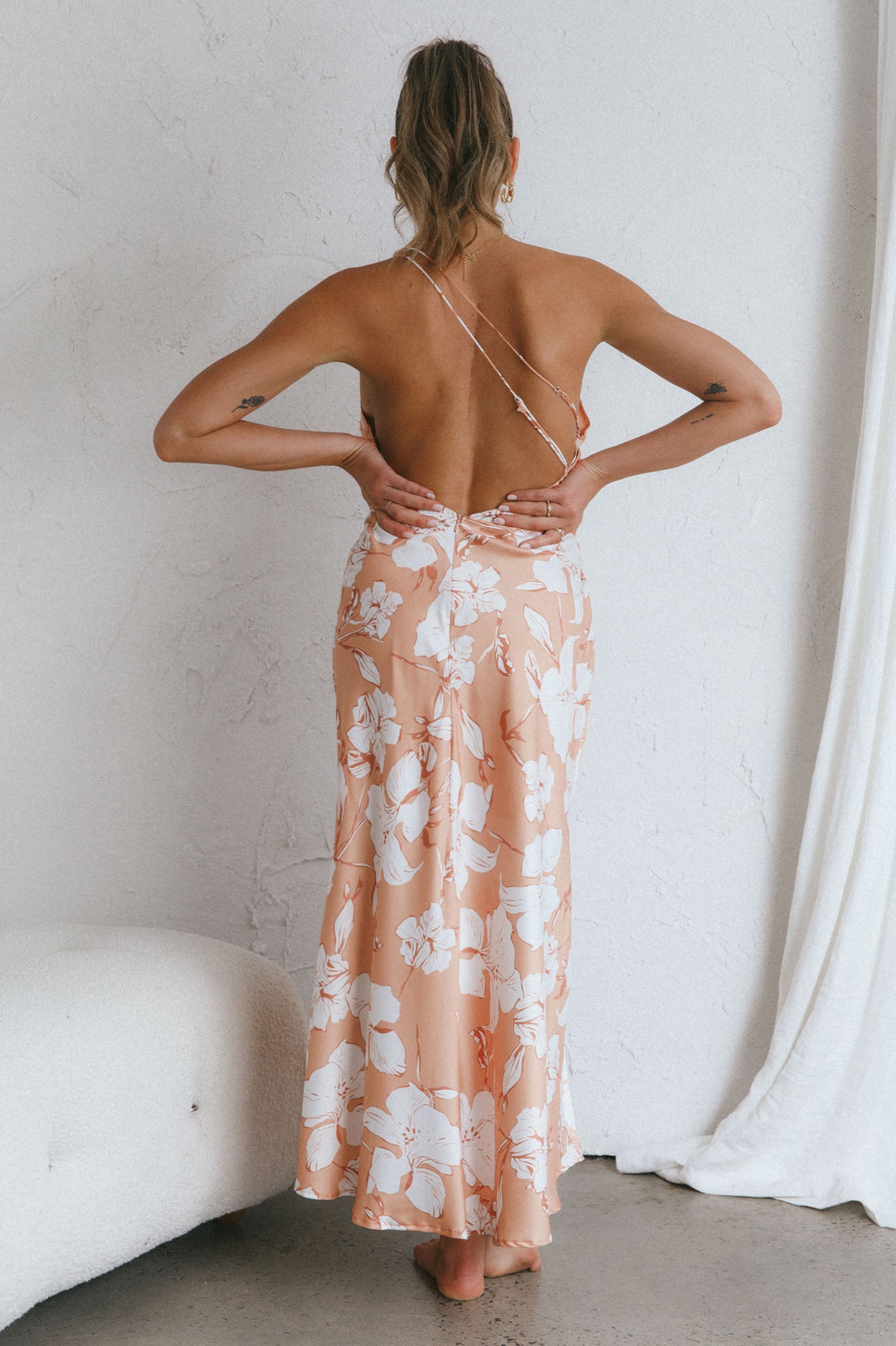 Casa Del Mar One-Shoulder Ruched Midi Dress Floral Blush by Selfie Leslie
