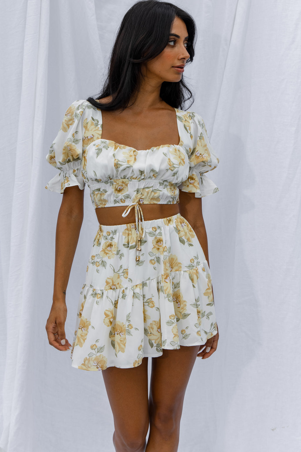 Lilibet Flounce Mini Skirt Floral White by Selfie Leslie